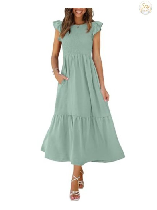 Dresses & Skirts - Casual Maxi Dress with Pockets Ruffle Sleeve Smocked Tiered Dress